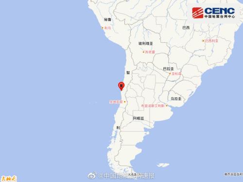 智利发生6.2级地震震源深度10千米
