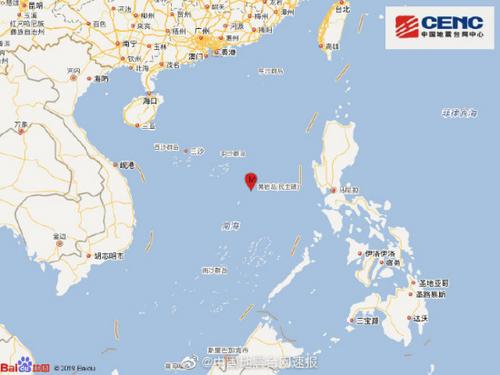 南海海域发生5.2级地震震源深度20千米