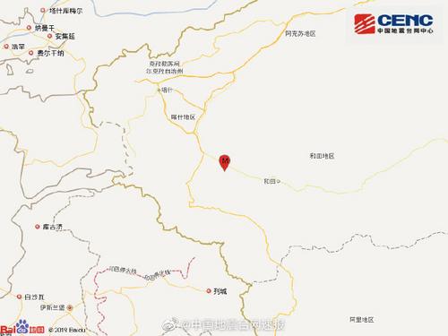 新疆和田地区皮山县发生3.2级地震震源深度19千米