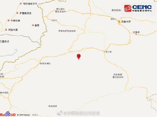 新疆阿克苏地区库车县发生4.5级地震震源深度10千米