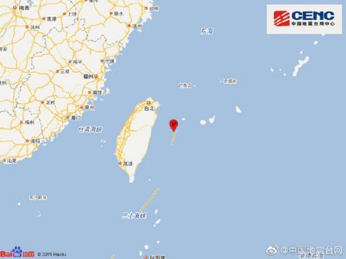 台湾花莲县海域发生5.1级地震震源深度16千米